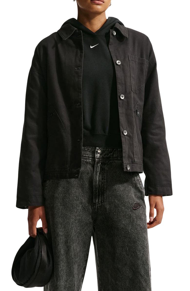 Nike Oversize Cotton Barn Jacket, Main, color, Black/ Black