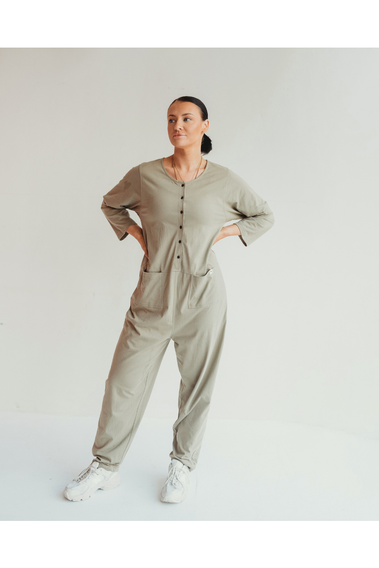 Organic Cotton Mila Long Sleeve Jumpsuit, Main, color, Stone