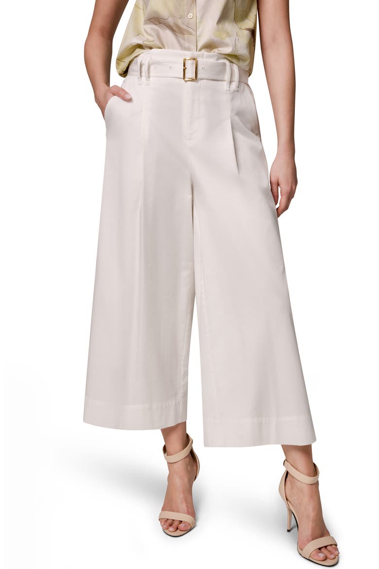 Pleated Wide Leg Crop Stretch Cotton Pants, Main, color, CREAM