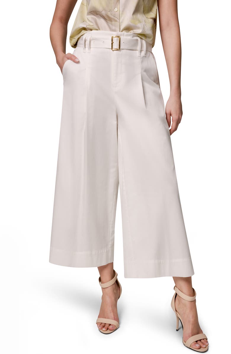 Donna Karan New York Pleated Wide Leg Crop Stretch Cotton Pants, Main, color,
