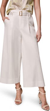 Donna Karan New York Pleated Wide Leg Crop Stretch Cotton Pants