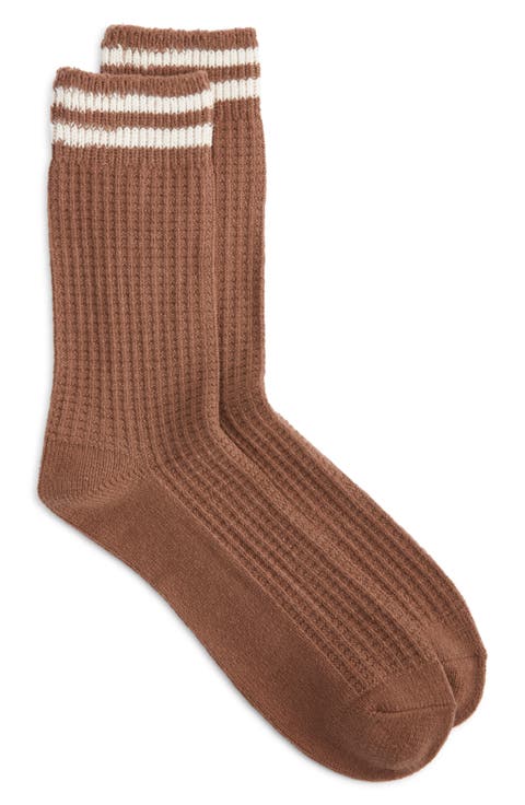 Waffle Texture Cotton Blend Crew Socks