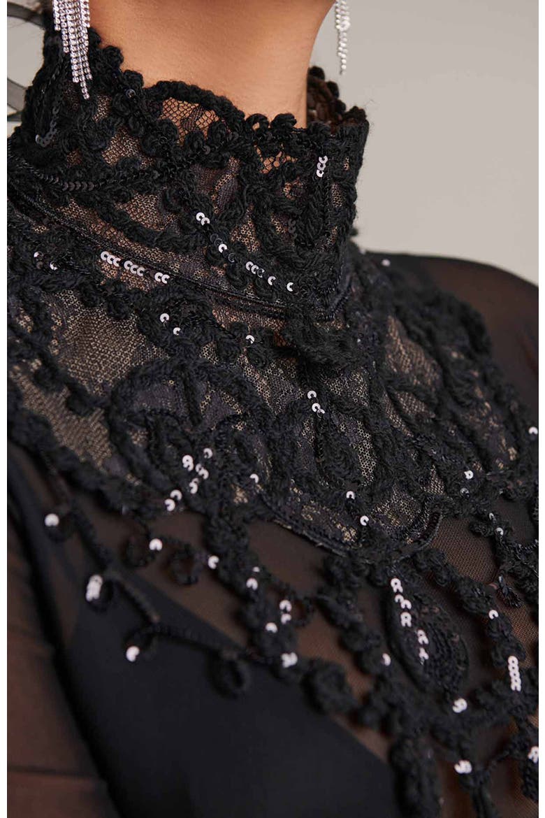 Embroidered Sequin Lace Collar, Alternate, color, Black