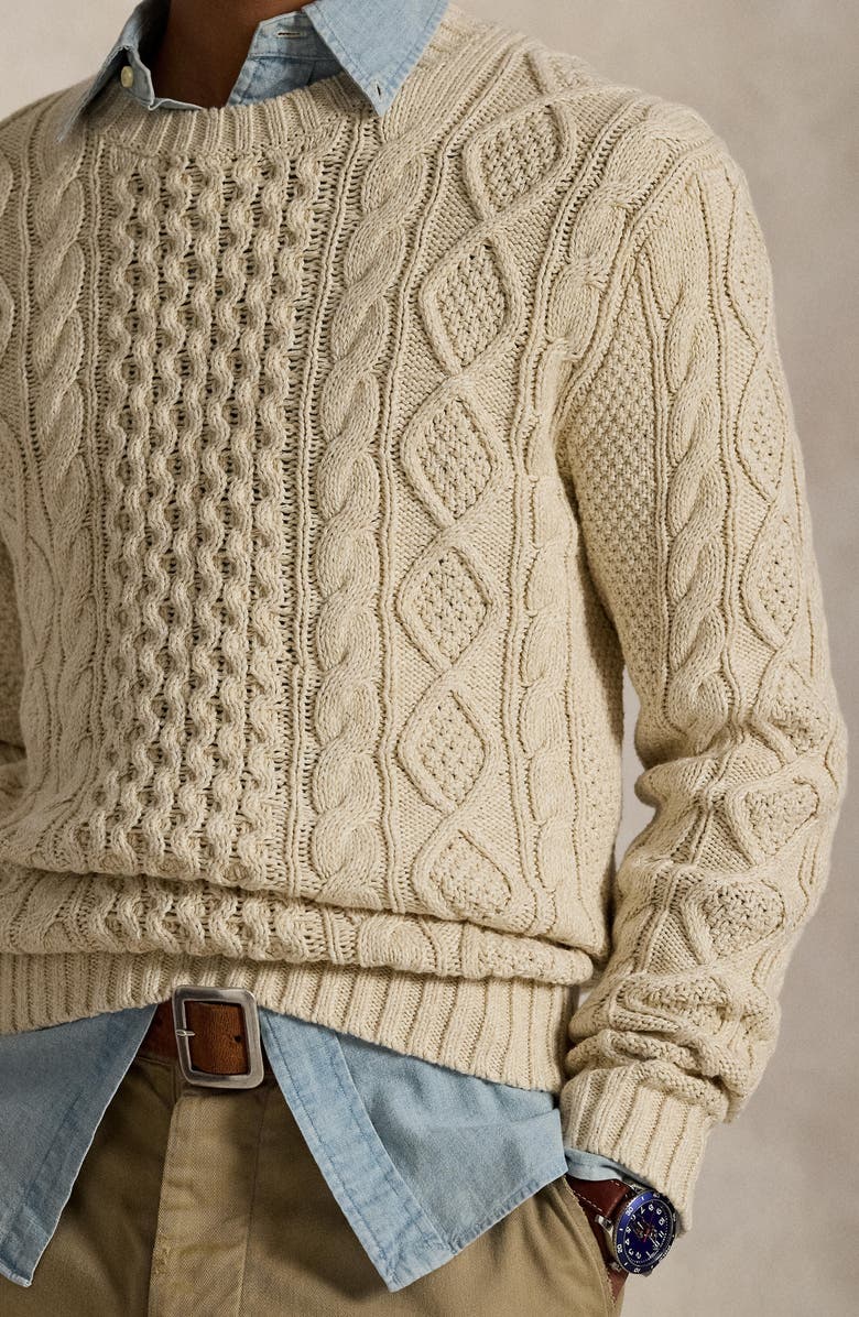 Polo Ralph Lauren Cable Stitch Cotton Sweater, Alternate, color, Oatmeal Combo