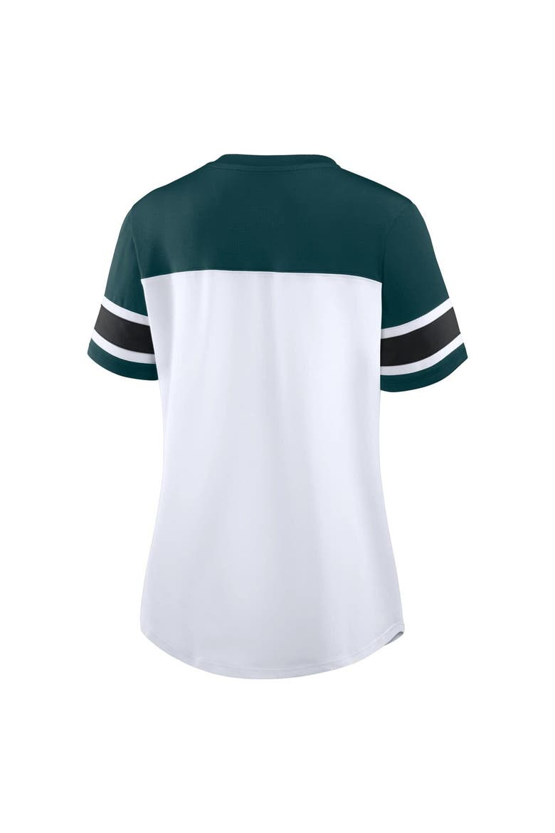 Women's Fanatics White/Midnight Green Philadelphia Eagles Athena Rhinestone Lace-Up V-Neck T-Shirt, Alternate, color, White