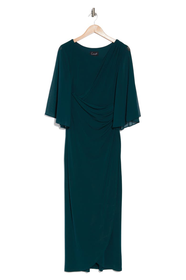 Chiffon Cape Sleeve Side Ruched Gown, Alternate, color, HUNTER