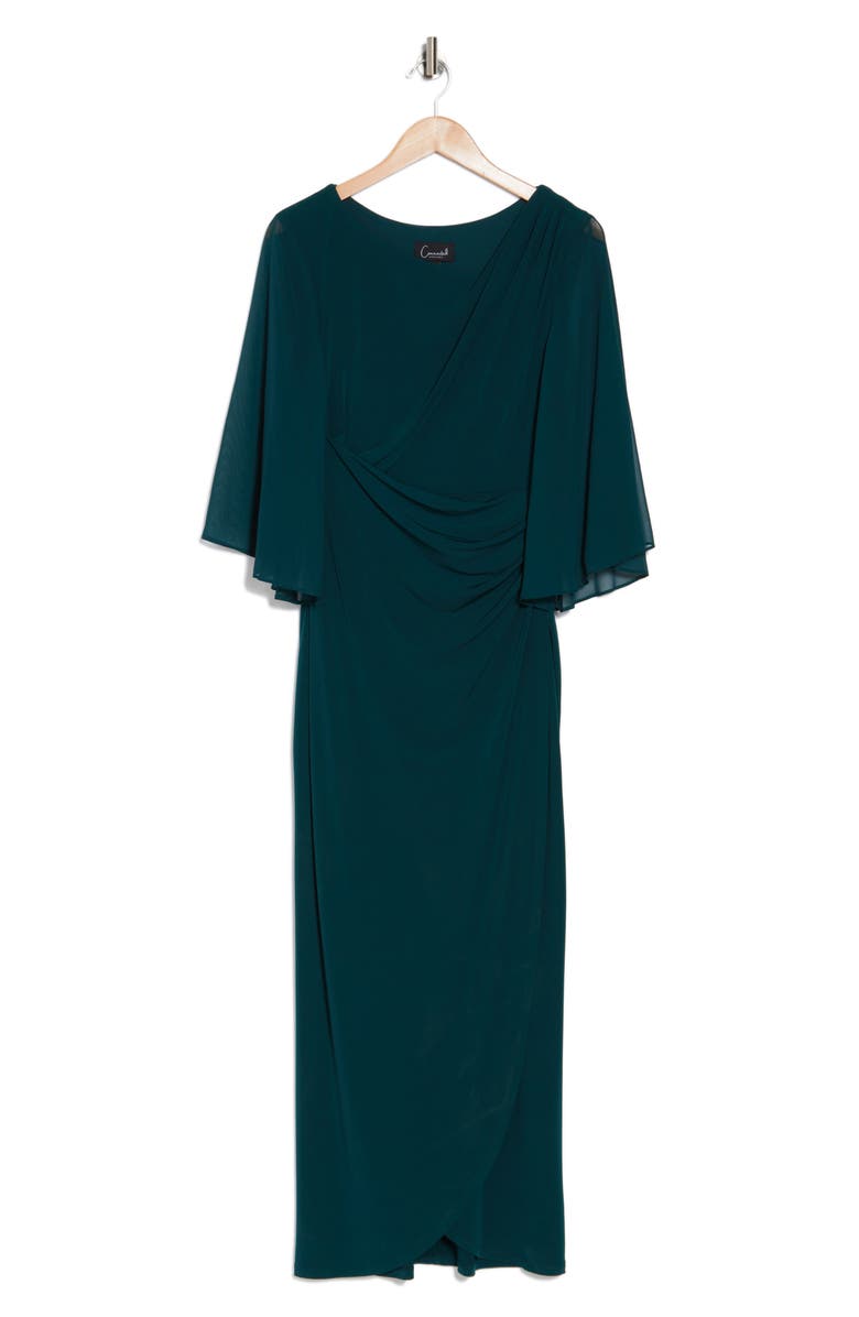 Connected Apparel Chiffon Cape Sleeve Side Ruched Gown, Alternate, color,