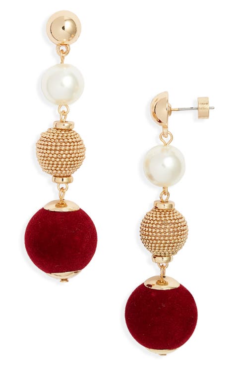 Orb Velvet & Faux Pearl Drop Earrings