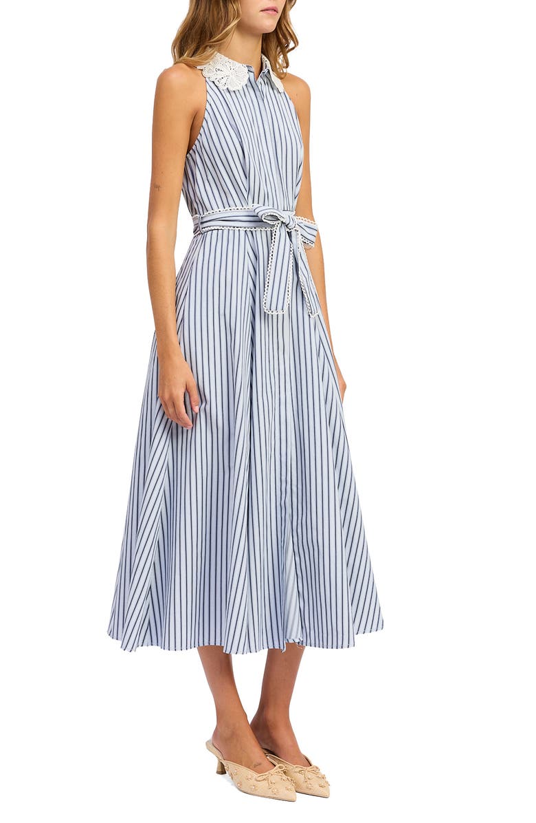 En Saison Clara Stripe Sleeveless Midi Shirtdress, Alternate, color, Sky Navy Ivory