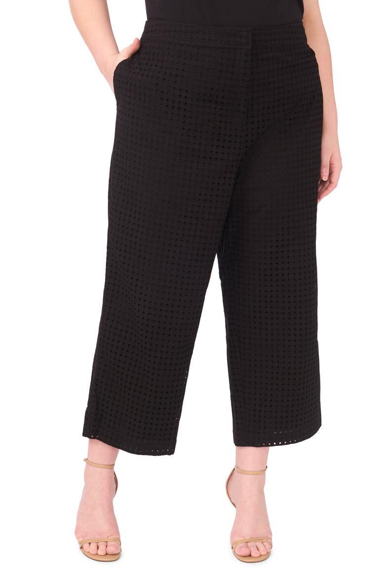 Eyelet Crop Straight Leg Pants, Main, color, RICH BLACK