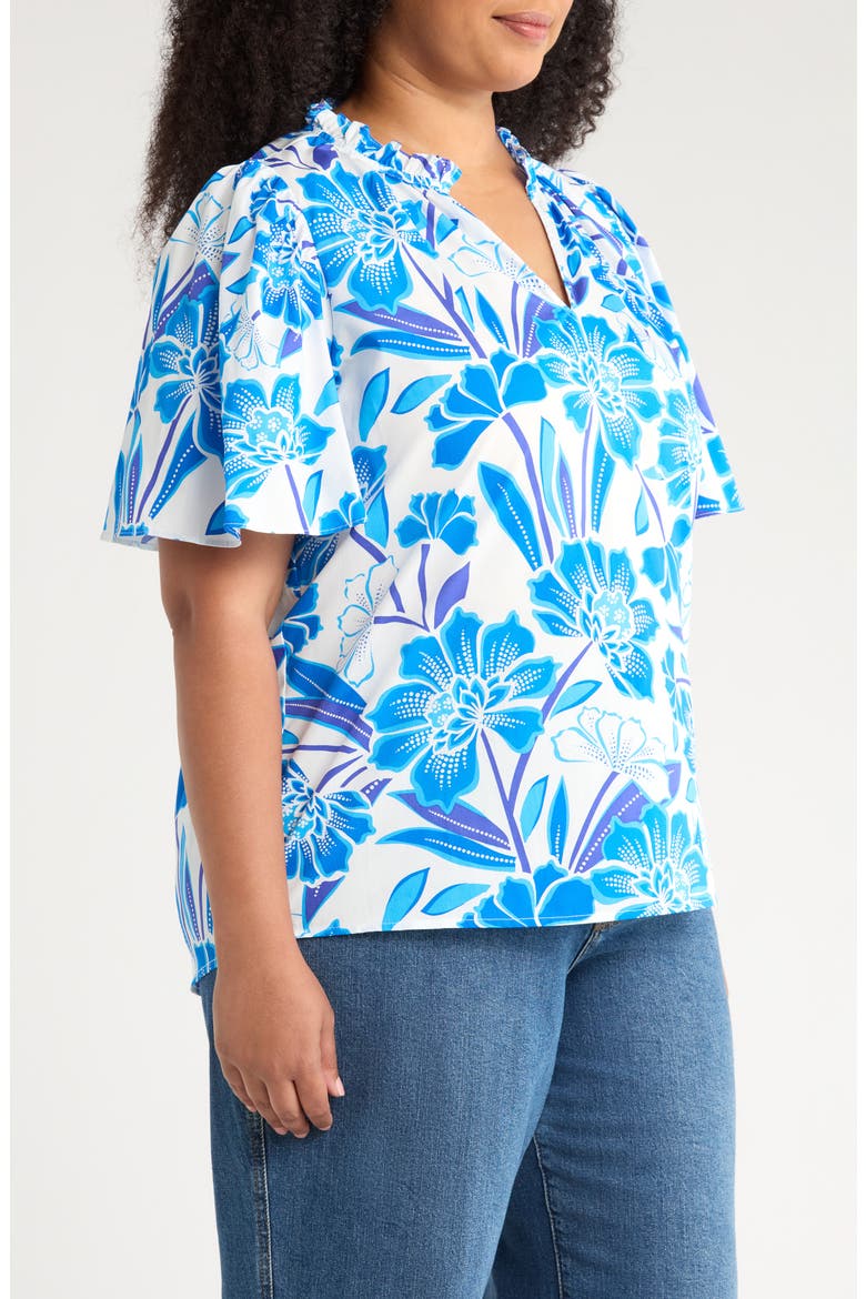 Maci Eve Floral Flutter Sleeve Top, Alternate, color, BLUE/ WHITE