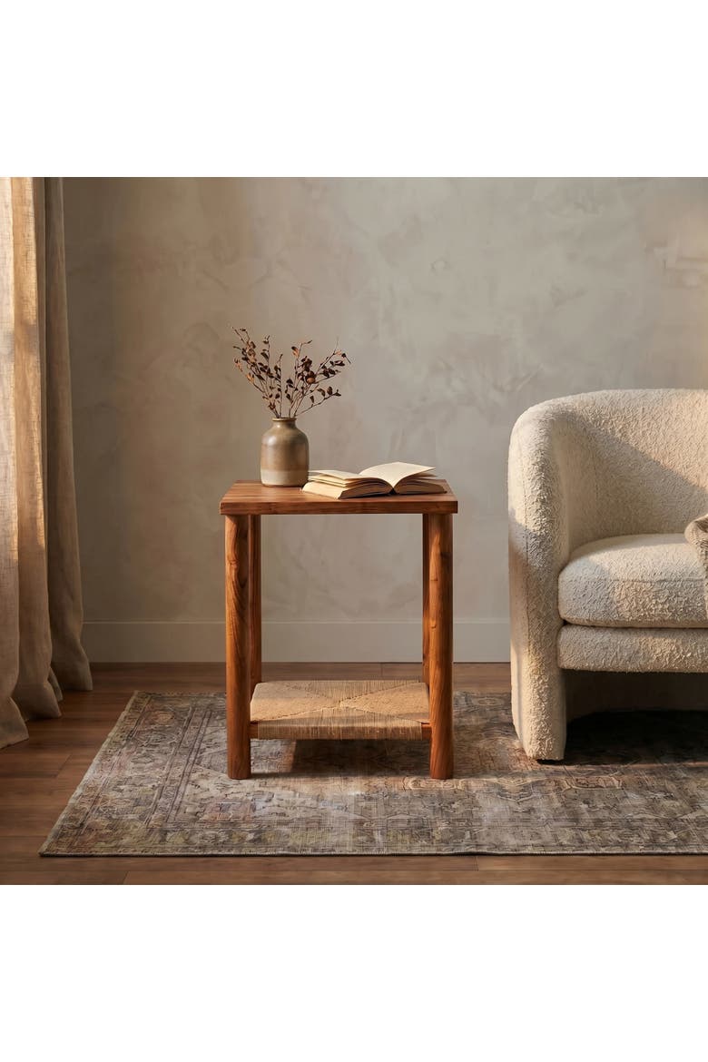 Square Woven Top Side Table, Alternate, color, Brown