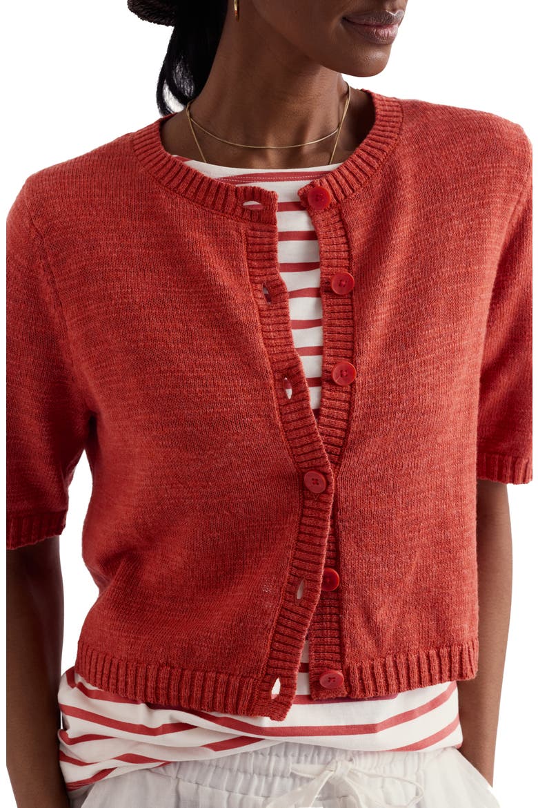Wild Thyme Elbow Sleeve Cotton & Linen Cardigan, Main, color, KNIT MELANGE CARNELIAN