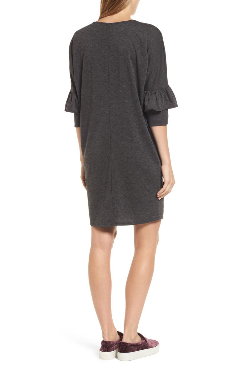 Ruffle Sleeve Tunic Dress, Alternate, color, BLACK