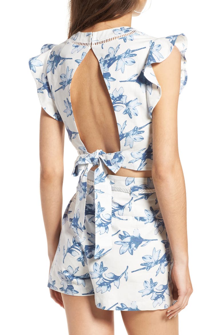 Tie Back Linen Crop Top, Alternate, color, WHITE