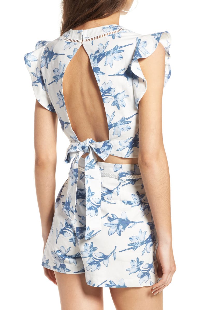 J.O.A. Tie Back Linen Crop Top, Alternate, color, 