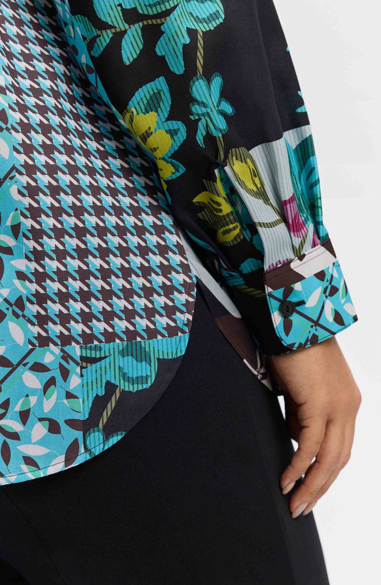 Foxcroft Kylie Cotton Sateen Button-Up Shirt, Alternate, color, Aqua/ Green Multi