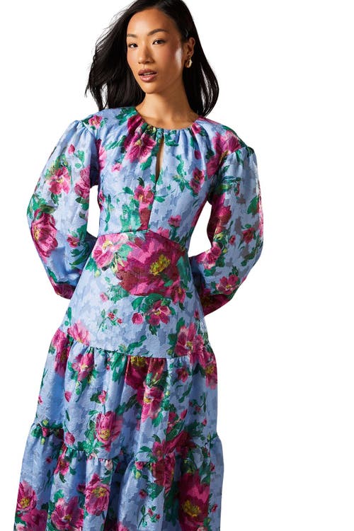 Coast Printed Jacquard Volume Dress In Blue