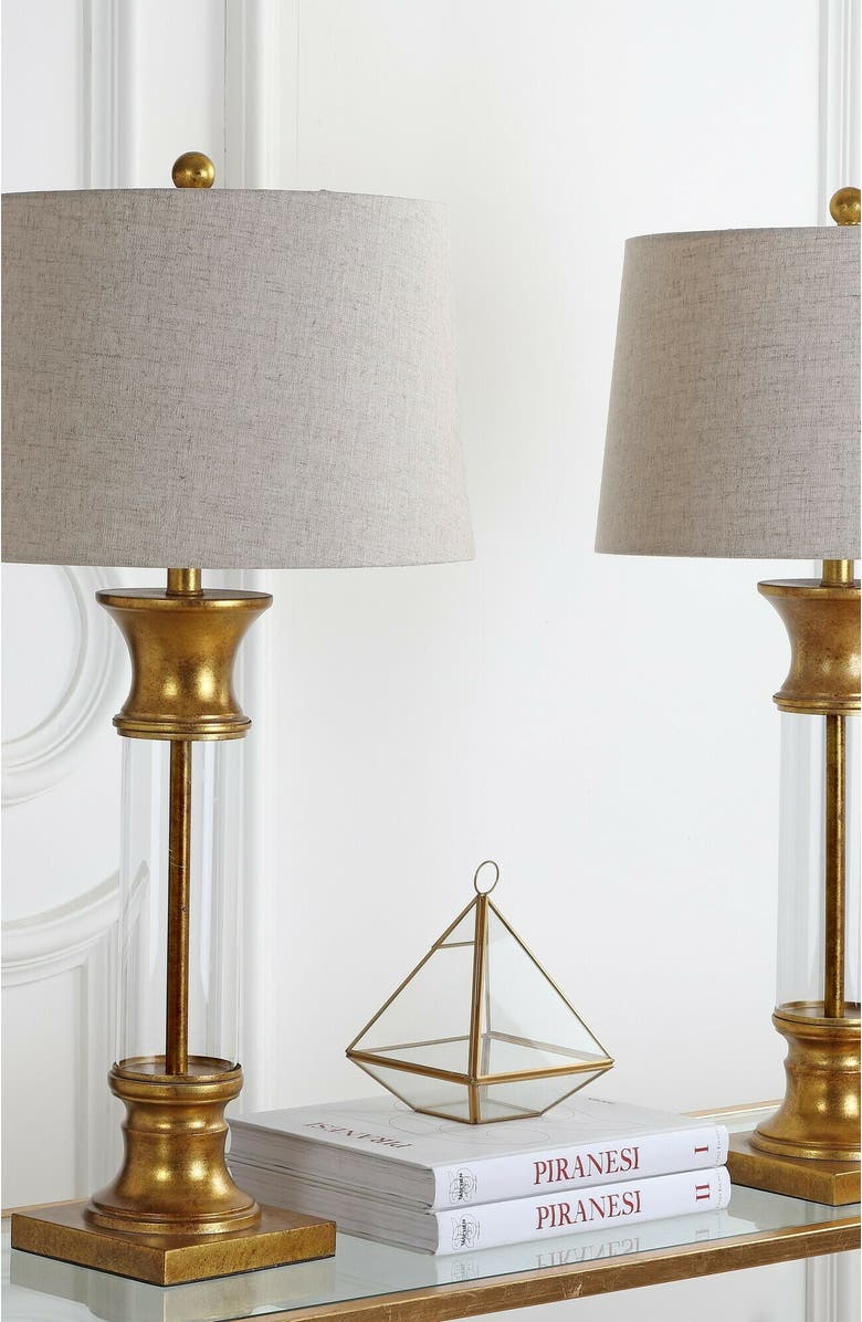 JONATHAN Y Hunter 32" Metal/Glass LED Table Lamp, Alternate, color, Gold/Clear