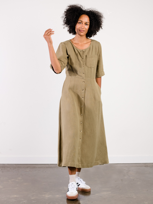 Able Sierra Utility Midi Dress In Dusky Green