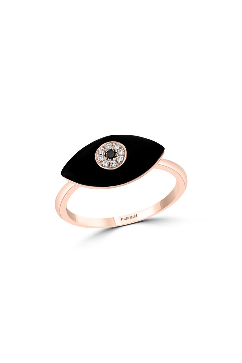 Diamond & Onyx Evil Eye Ring, Main, color, BLACK