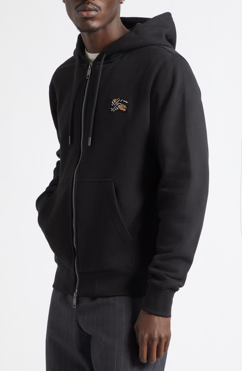 Burberry Scott Check EKD Stamp Cotton French Terry Hoodie, Alternate, color, Black