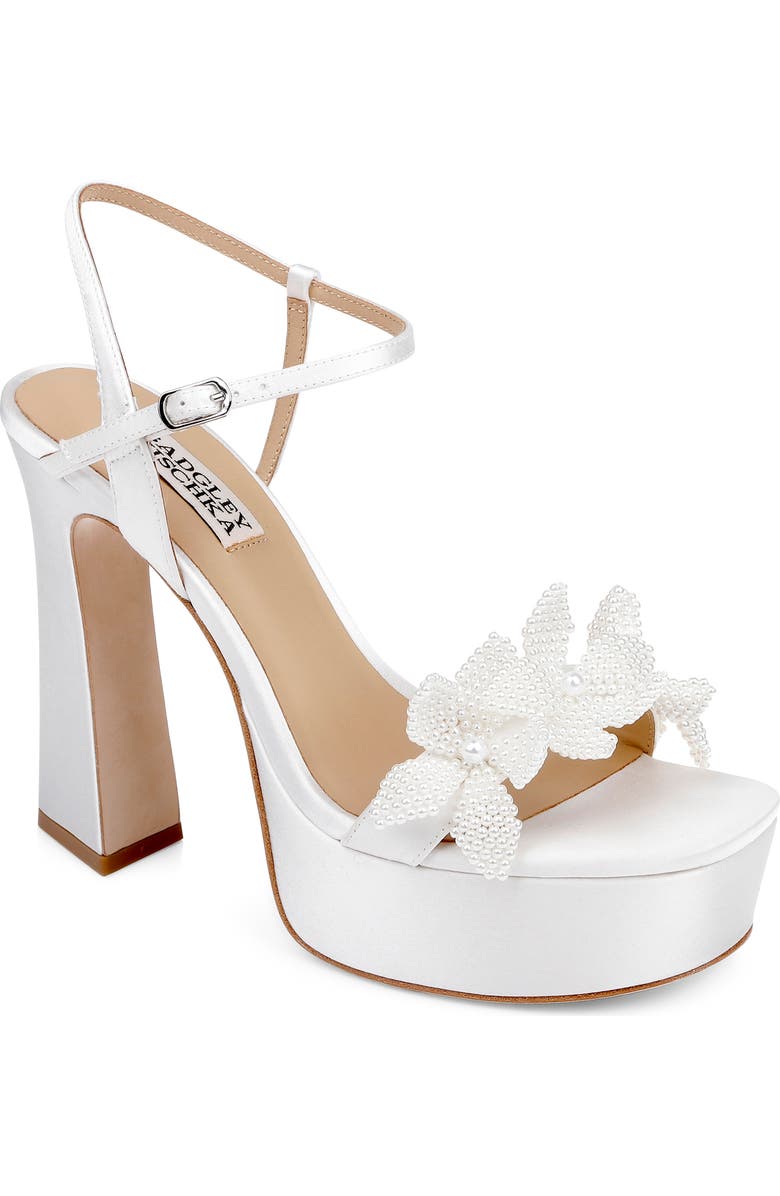 Badgley Mischka Collection Wicket Ankle Strap Platform Sandal, Main, color, White Satin