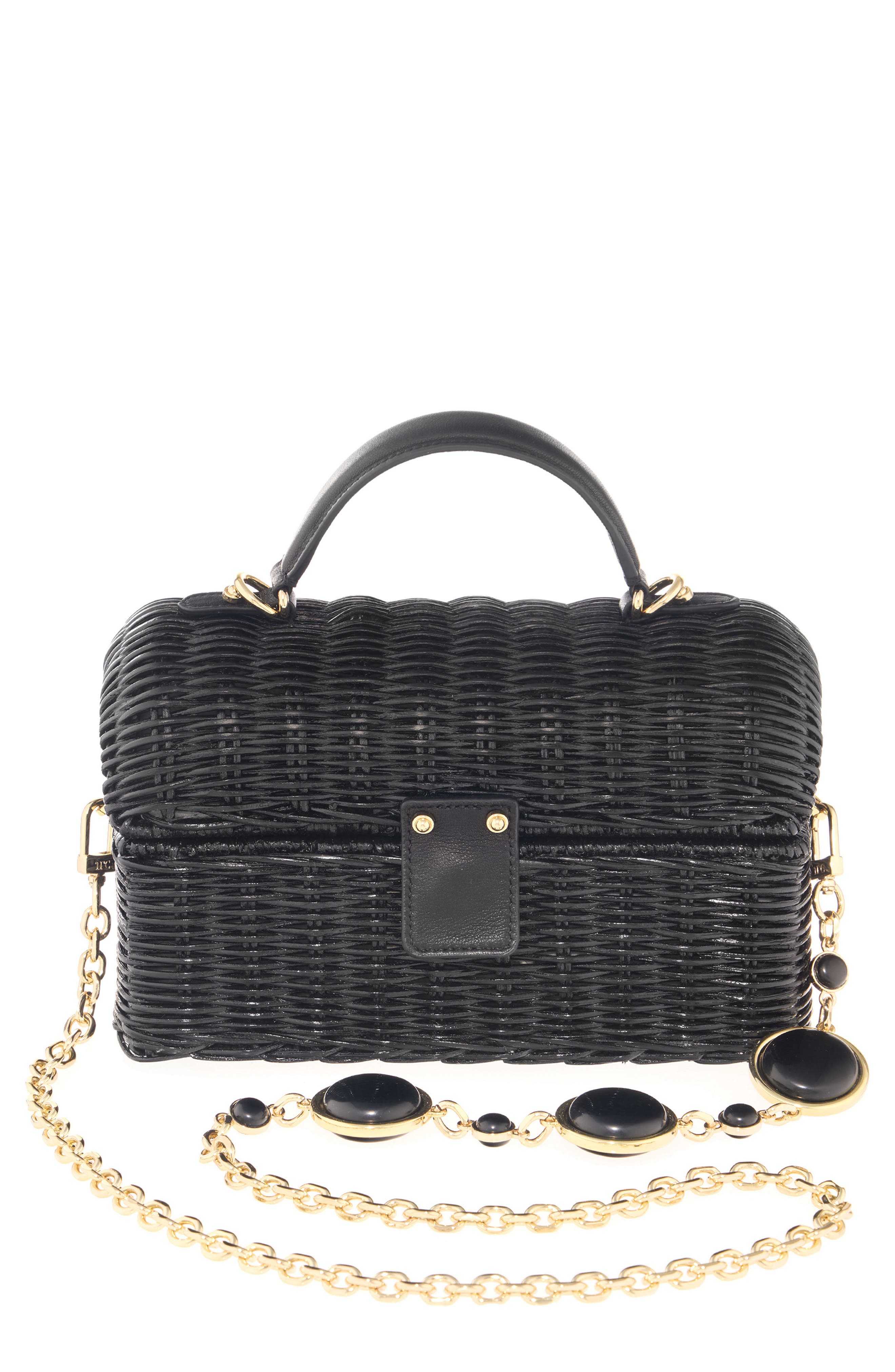 JUDITH LEIBER COUTURE Isla Wicker Basket Handbag, Main, color, Champagne Black