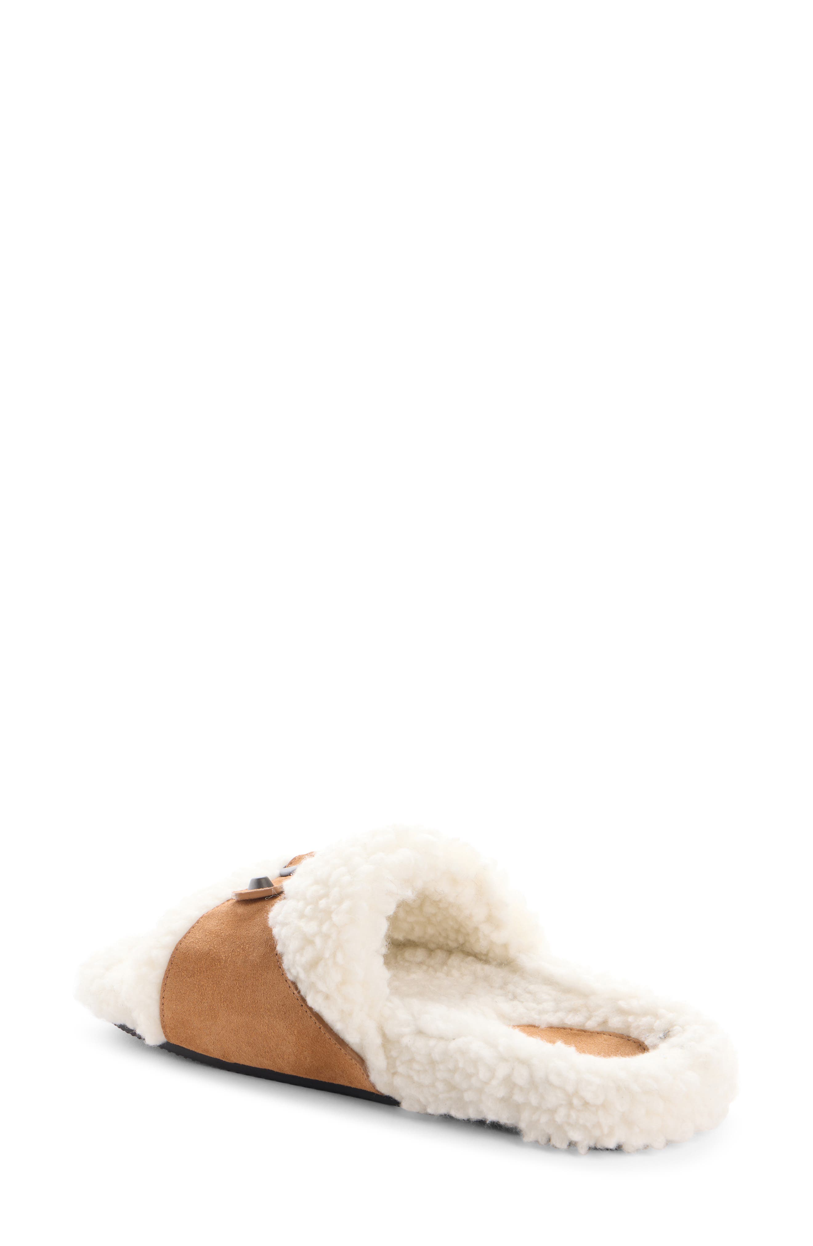 Balenciaga Furry Faux Fur Slide Sandal, Alternate, color, Off White/ Brown/ Brass