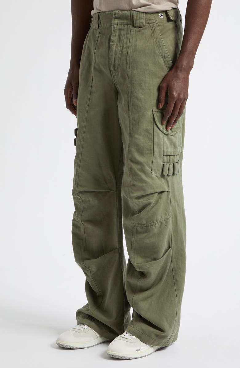 Balmain Cotton & Linen Cargo Pants, Alternate, color, 7Ec Green