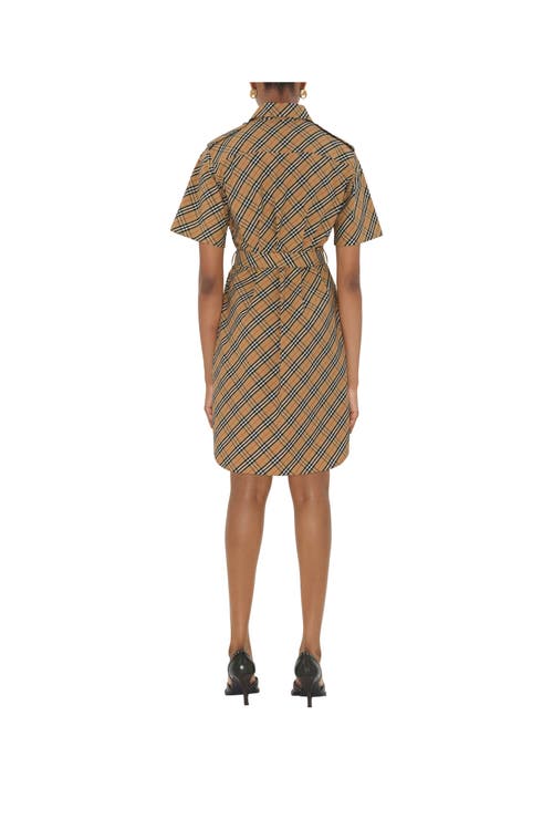 Burberry Classic Check Cotton Dress With Belted Waist In Brown