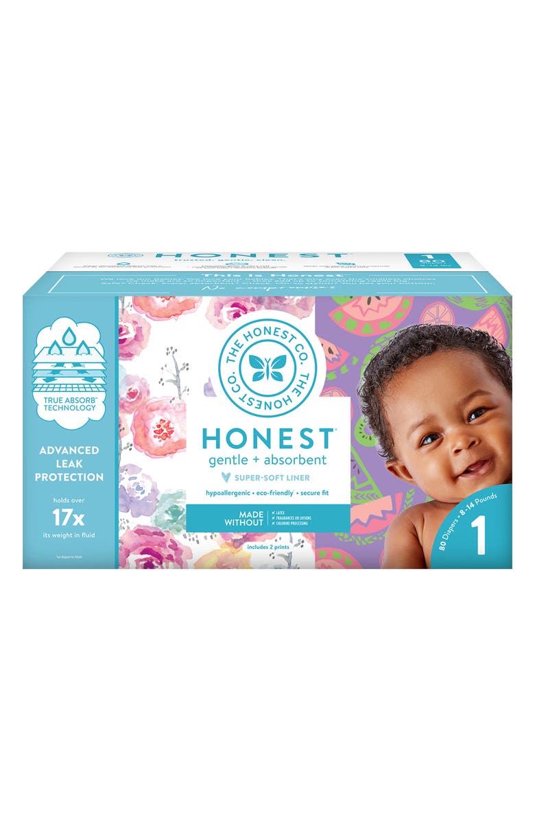 The Honest Company Rose Blossom/Sliced Fruit Size 1 Club Box Diapers, Main, color, 