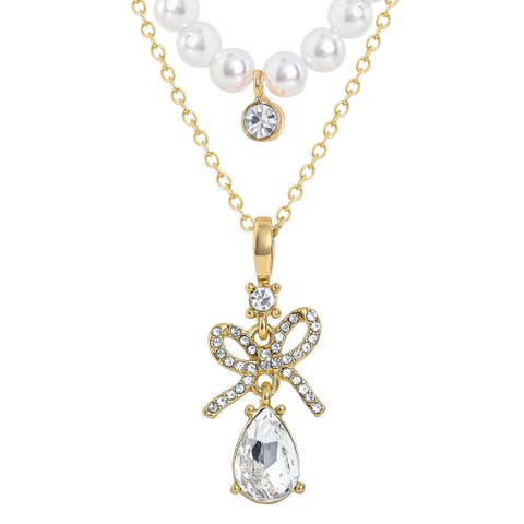 Layered Necklaces for Women with Crystal Teardrop Pendant