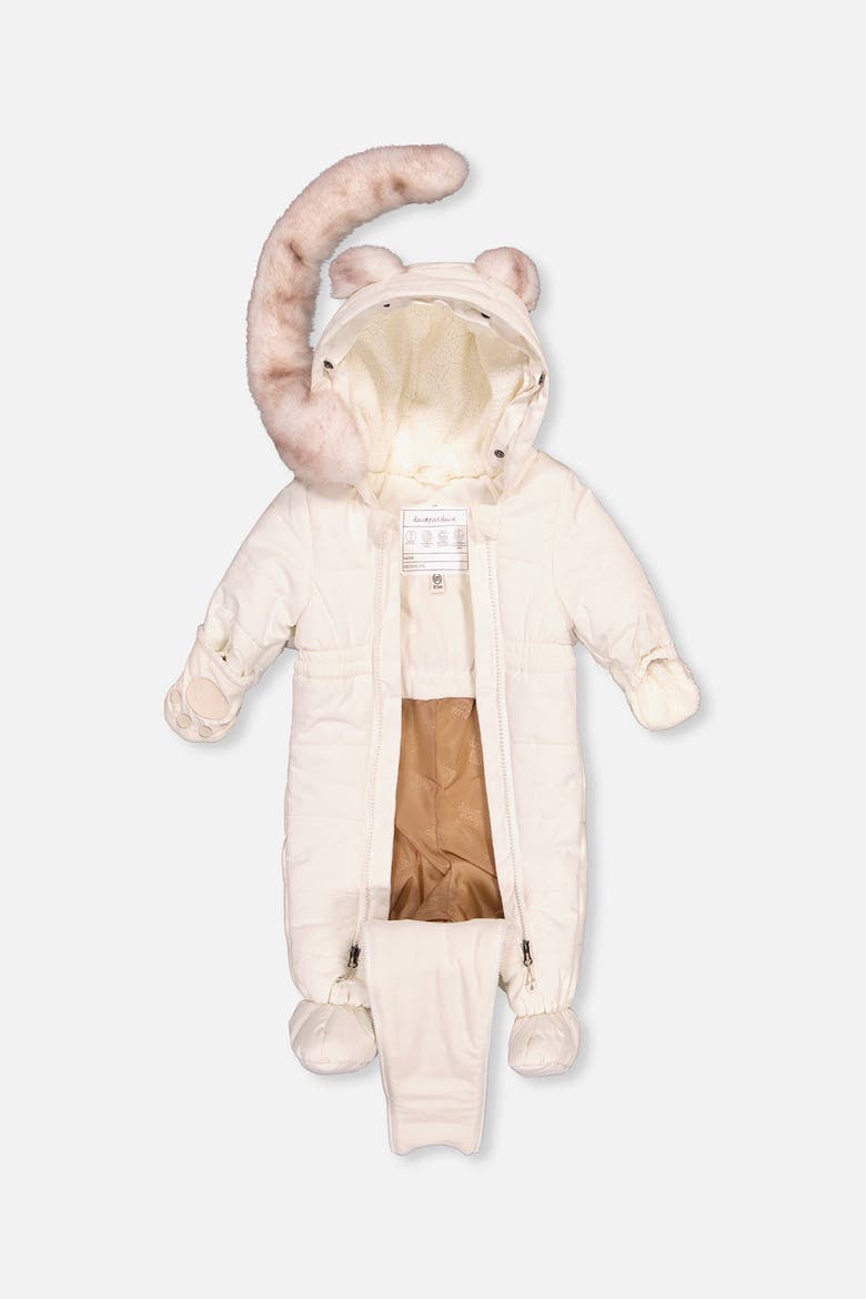 Bear Paw One Piece Fleece Neckwarmer Snowsuit, Alternate, color, Off-White