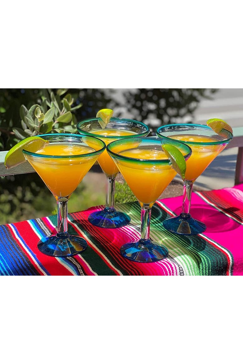 Modern Margarita Glasses - Martini Style - Set of 4, Alternate, color, Aqua Rim