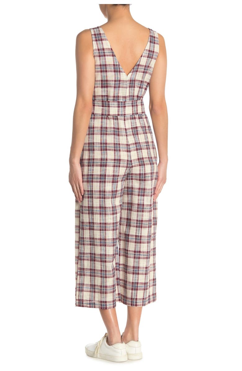 MOON RIVER Plaid Belted Sleeveless Crop Jumpsuit, Main, color, 