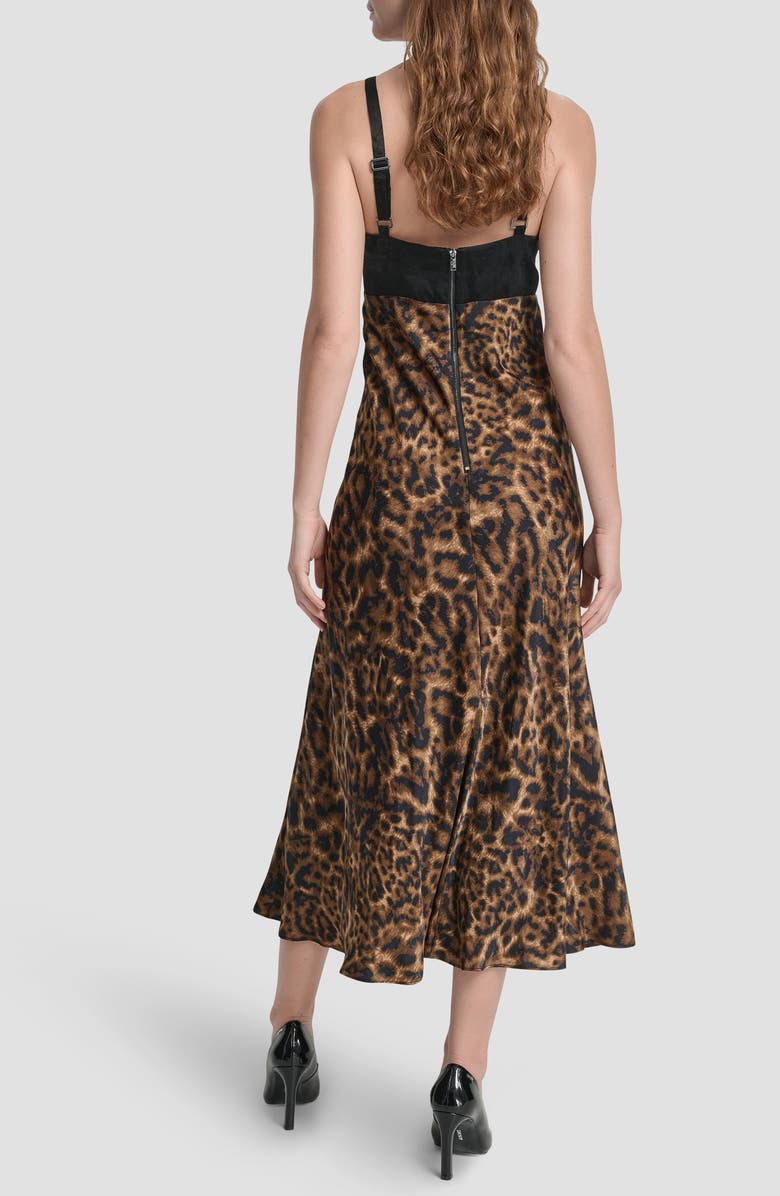 DKNY Mixed Media Print Sleeveless Midi Dress, Alternate, color, Black/ Truffle Cheetah