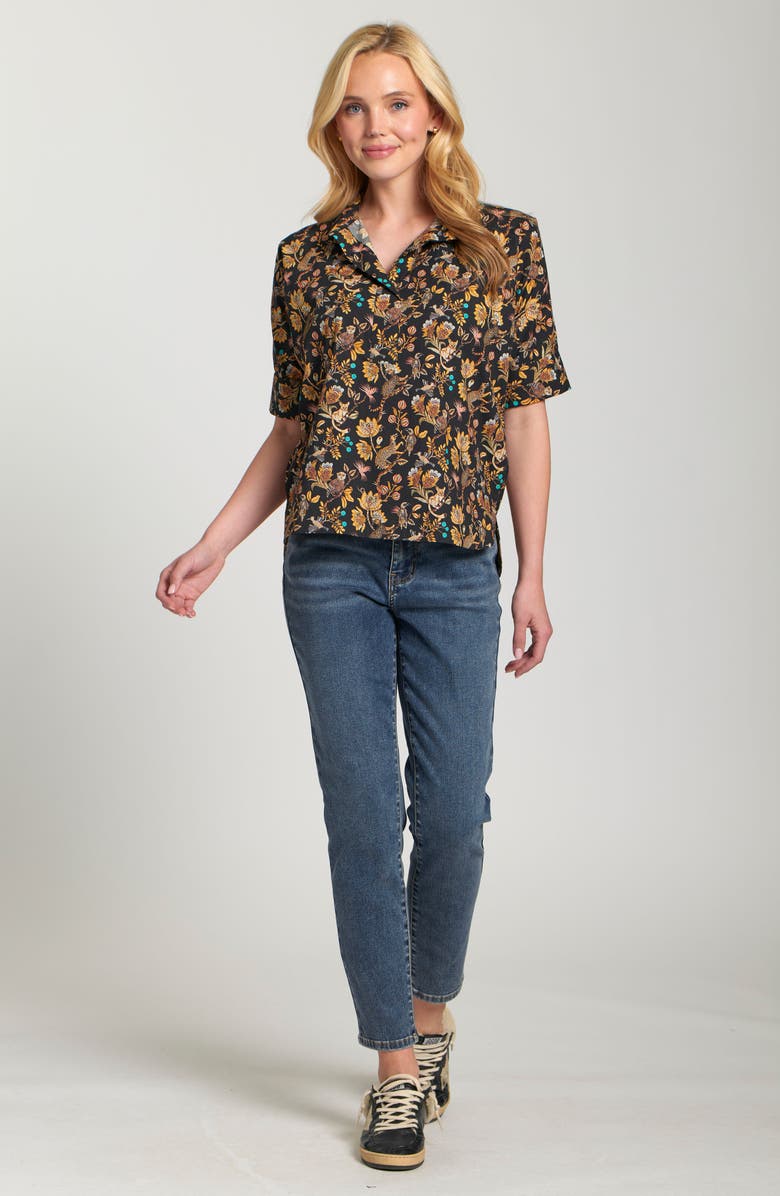 APNY Floral Cotton Popover Top, Alternate, color, Black Multi