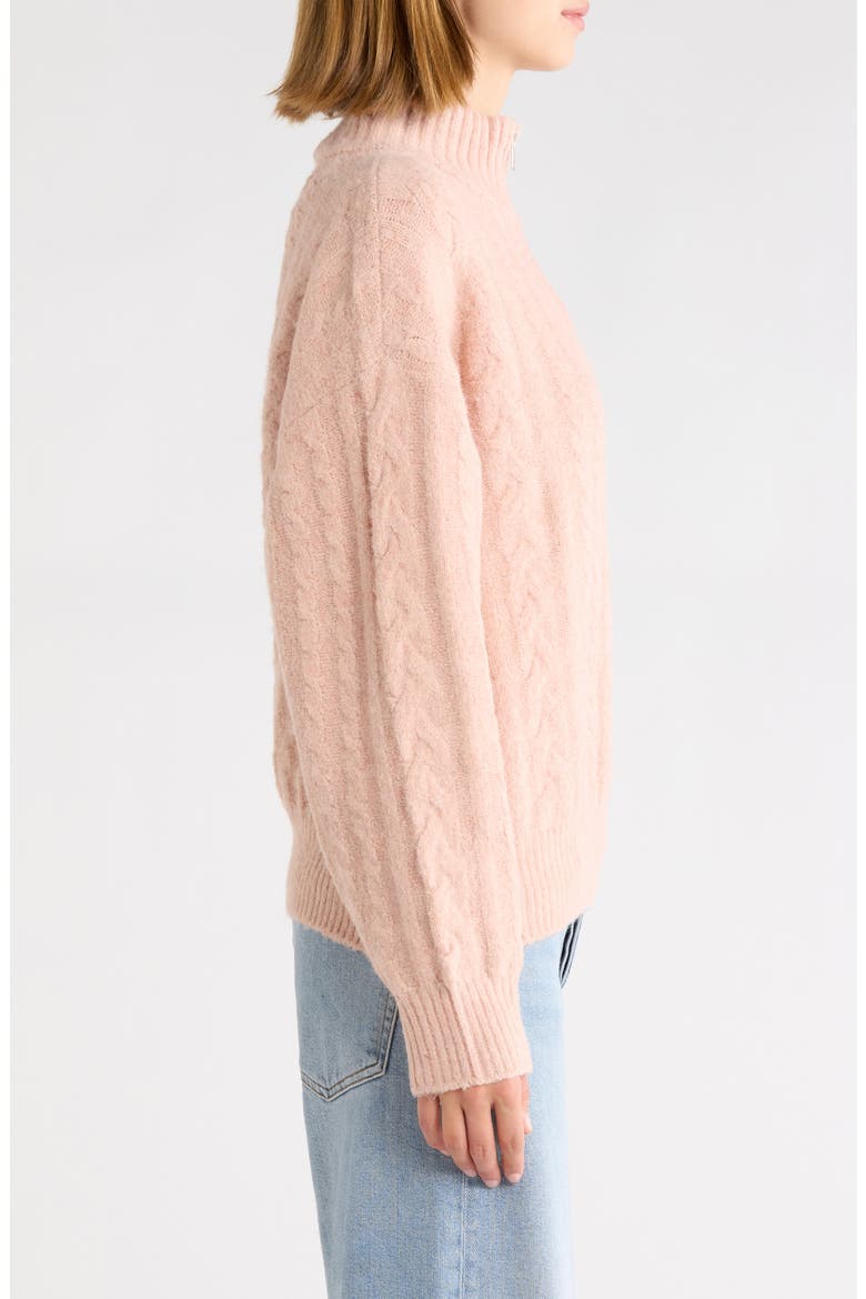 West Half Zip Cable Knit Sweater, Alternate, color, BLUSH