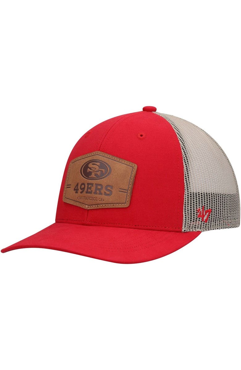 '47 Men's '47 Scarlet/Natural San Francisco 49ers Rawhide Trucker Adjustable Hat, Main, color, Scarlet