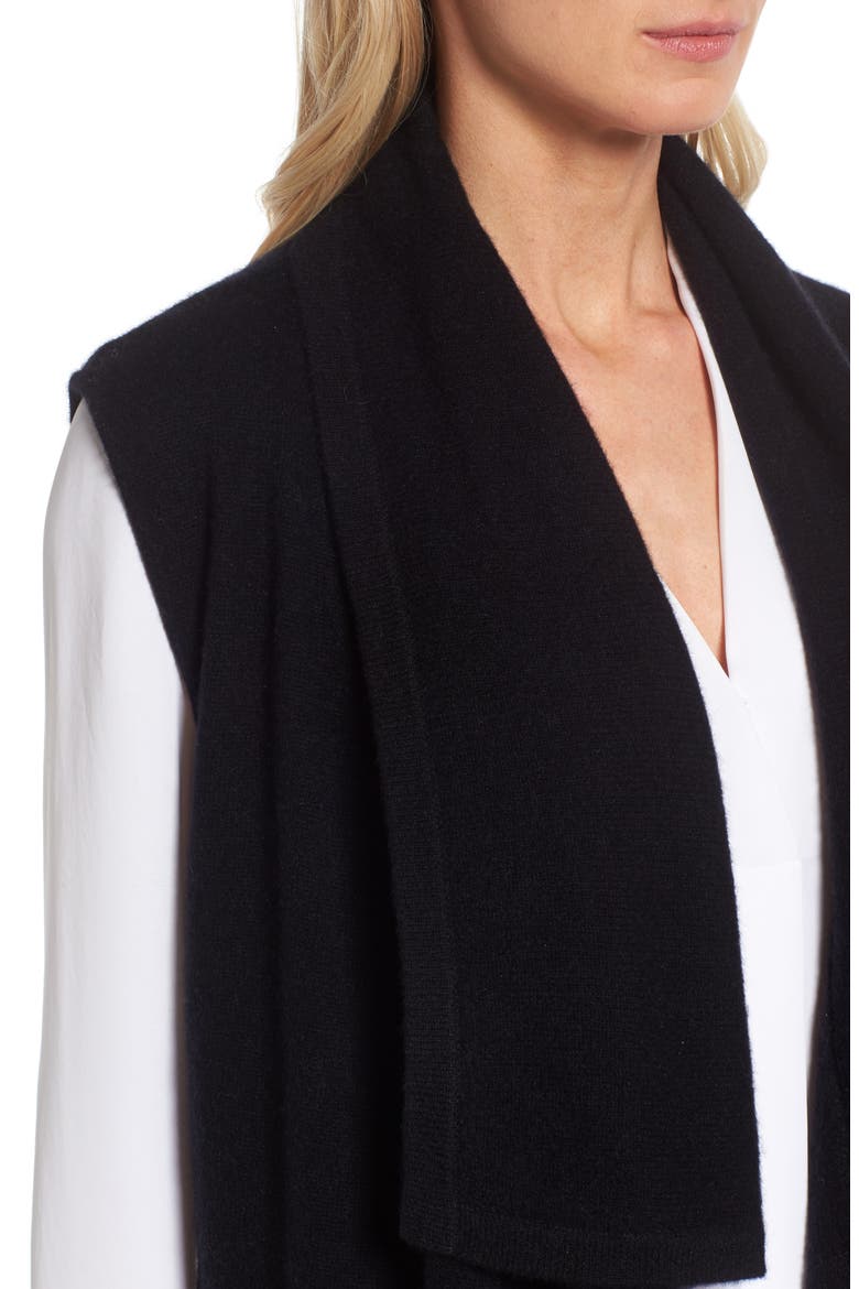 Waterfall Drape Front Cashmere Vest, Alternate, color, BLACK