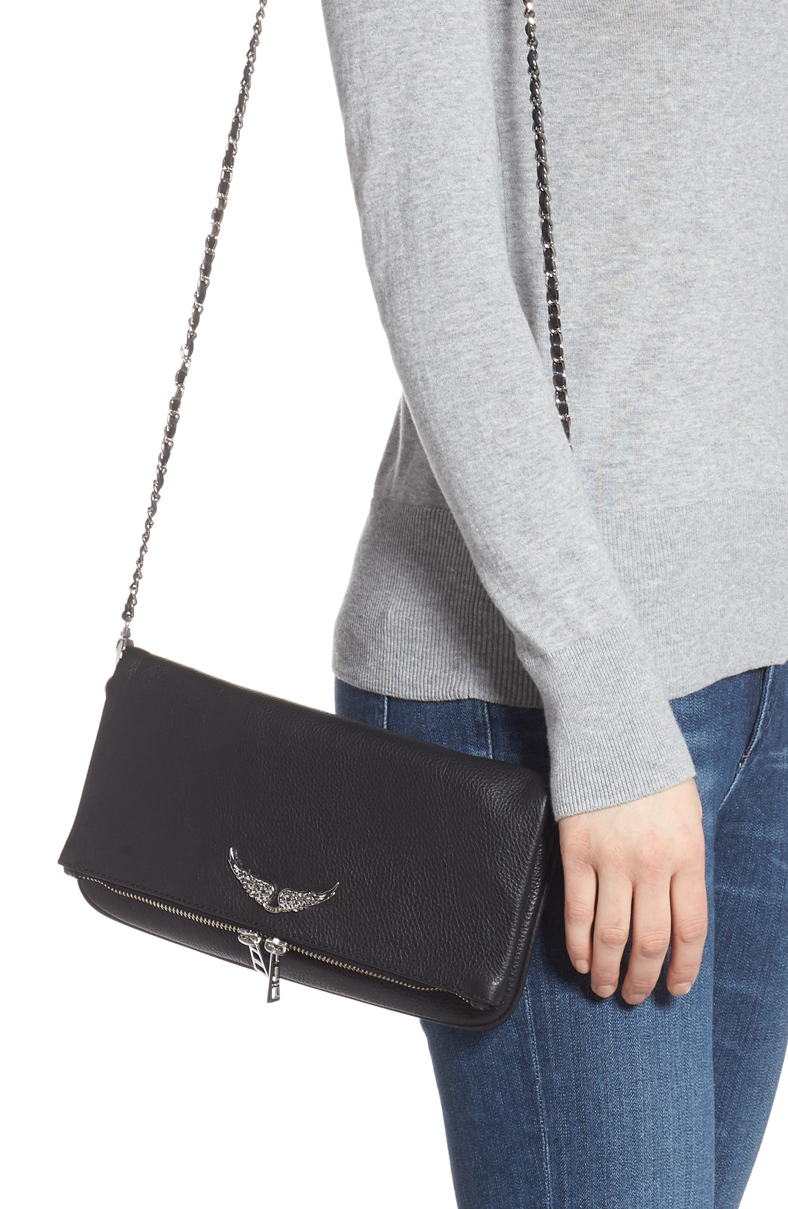 Zadig & Voltaire Rock Leather Clutch, Alternate, color, 