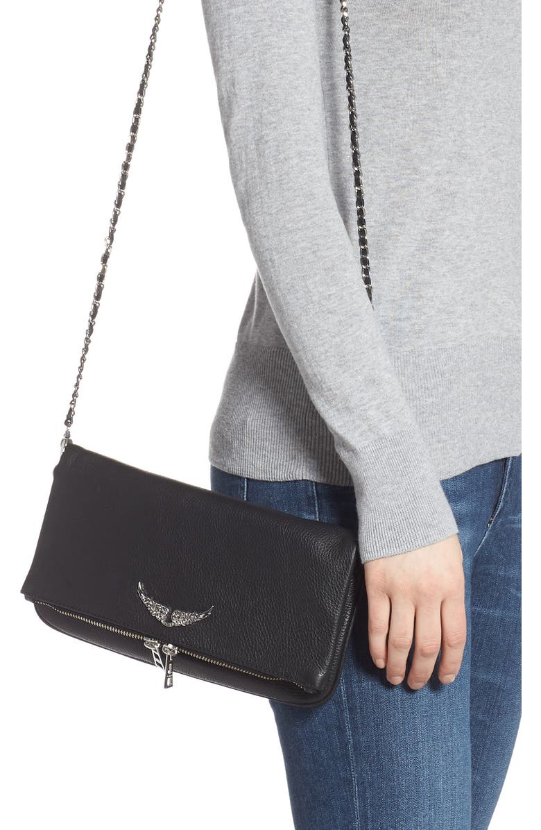 Zadig & Voltaire Rock Leather Clutch, Alternate, color,