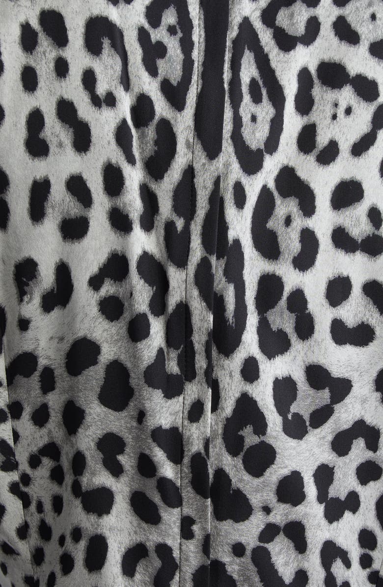 Dolce&Gabbana Leopard Print Long Sleeve Charmeuse Sheath Dress, Alternate, color, Hi13n Leo Nero Fdo Grigio