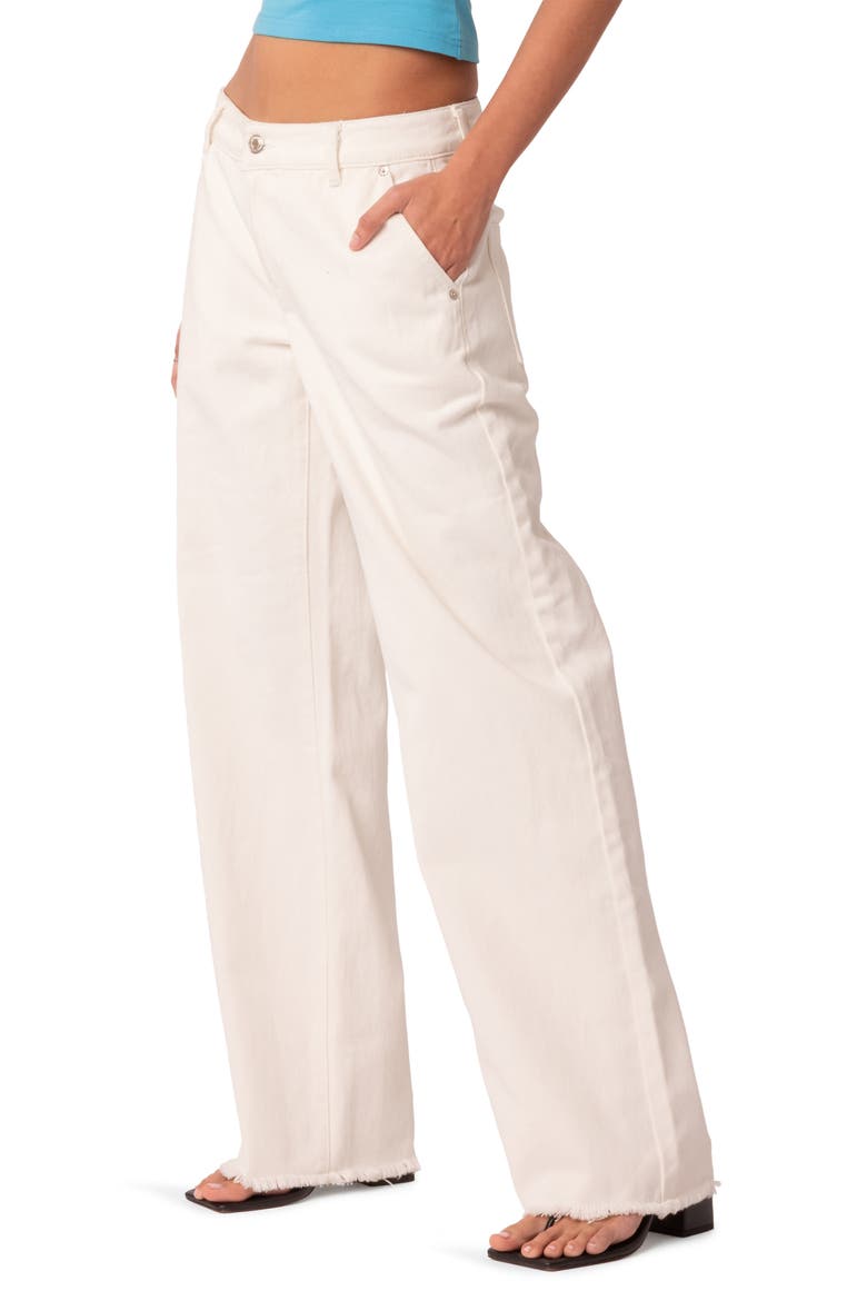 Dahlia Low Rise Fray Hem Straight Leg Jeans, Alternate, color, WHITE