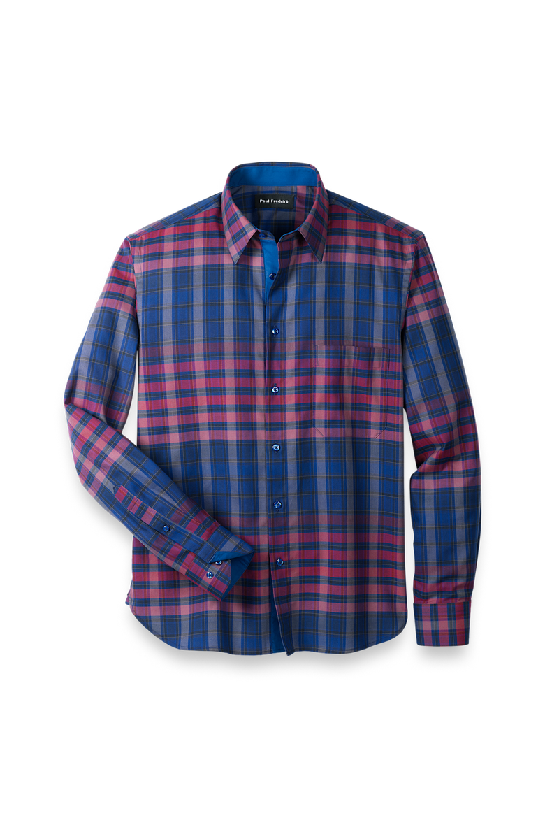 Cotton Plaid Point Collar Casual Shirt, Main, color, Blue/Burgundy