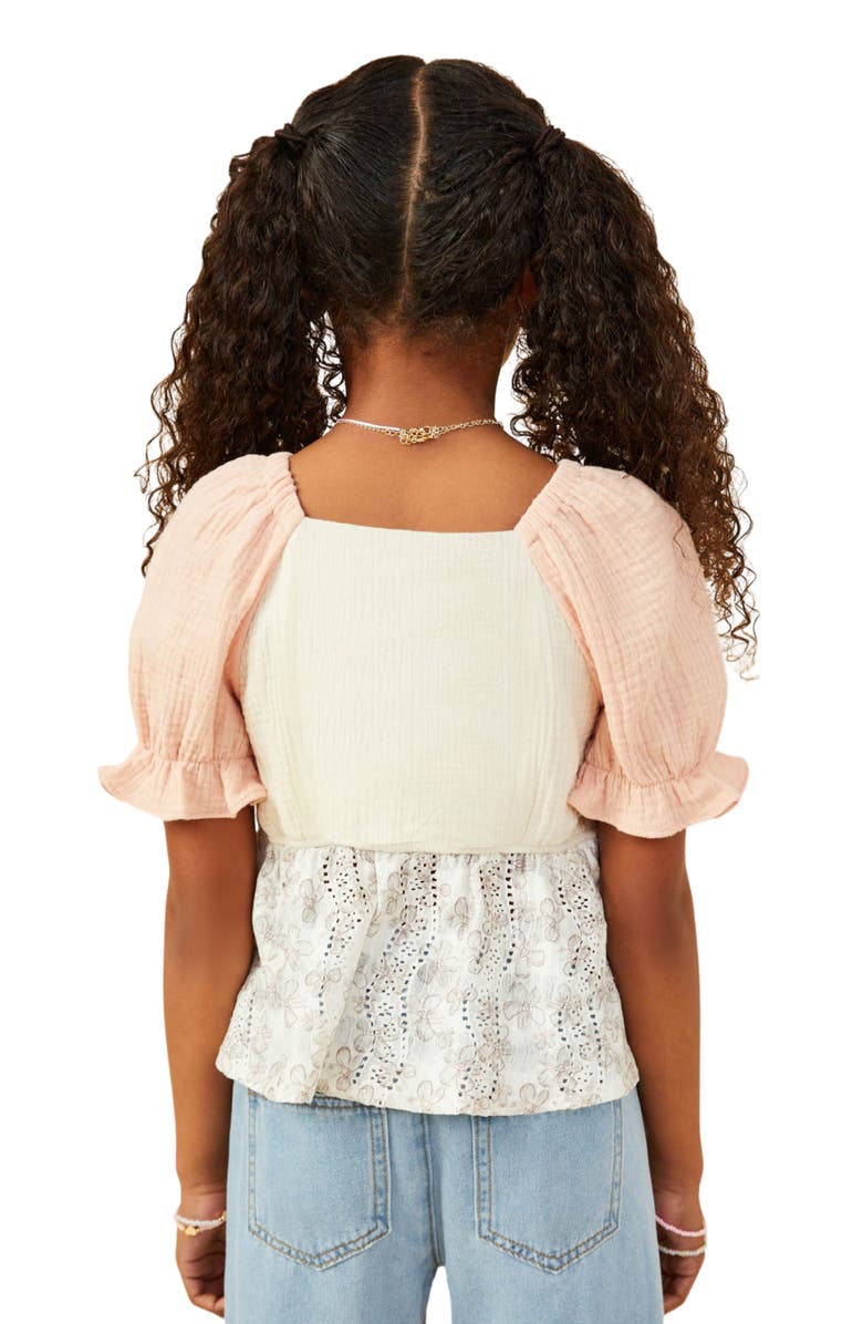Hayden Girls Kids' Colorblock Eyelet Puff Sleeve Top, Alternate, color, Cream