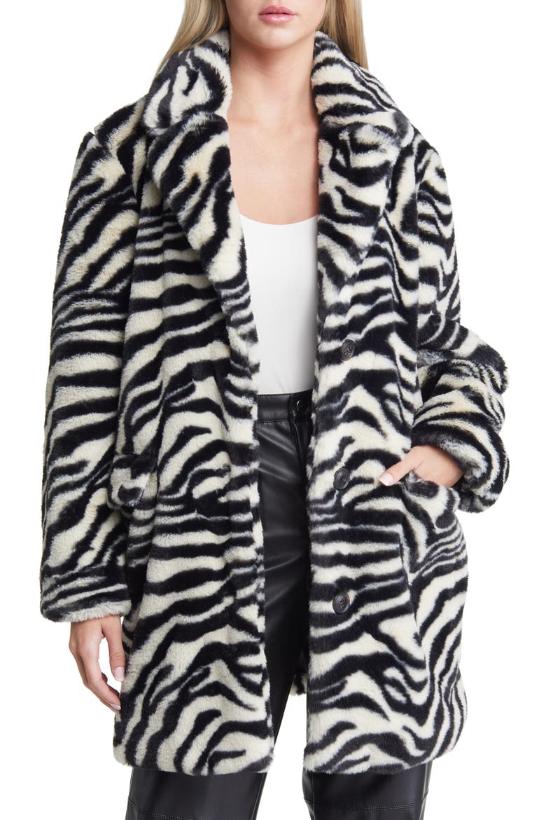 Rome Stripe Faux Fur Jacket, Main, color, BLACK