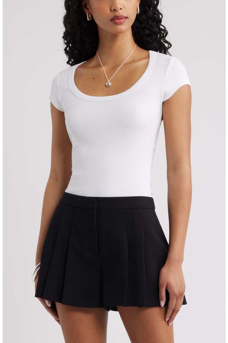 Scoop Neck Stretch Cotton T-Shirt, Main, color, WHITE