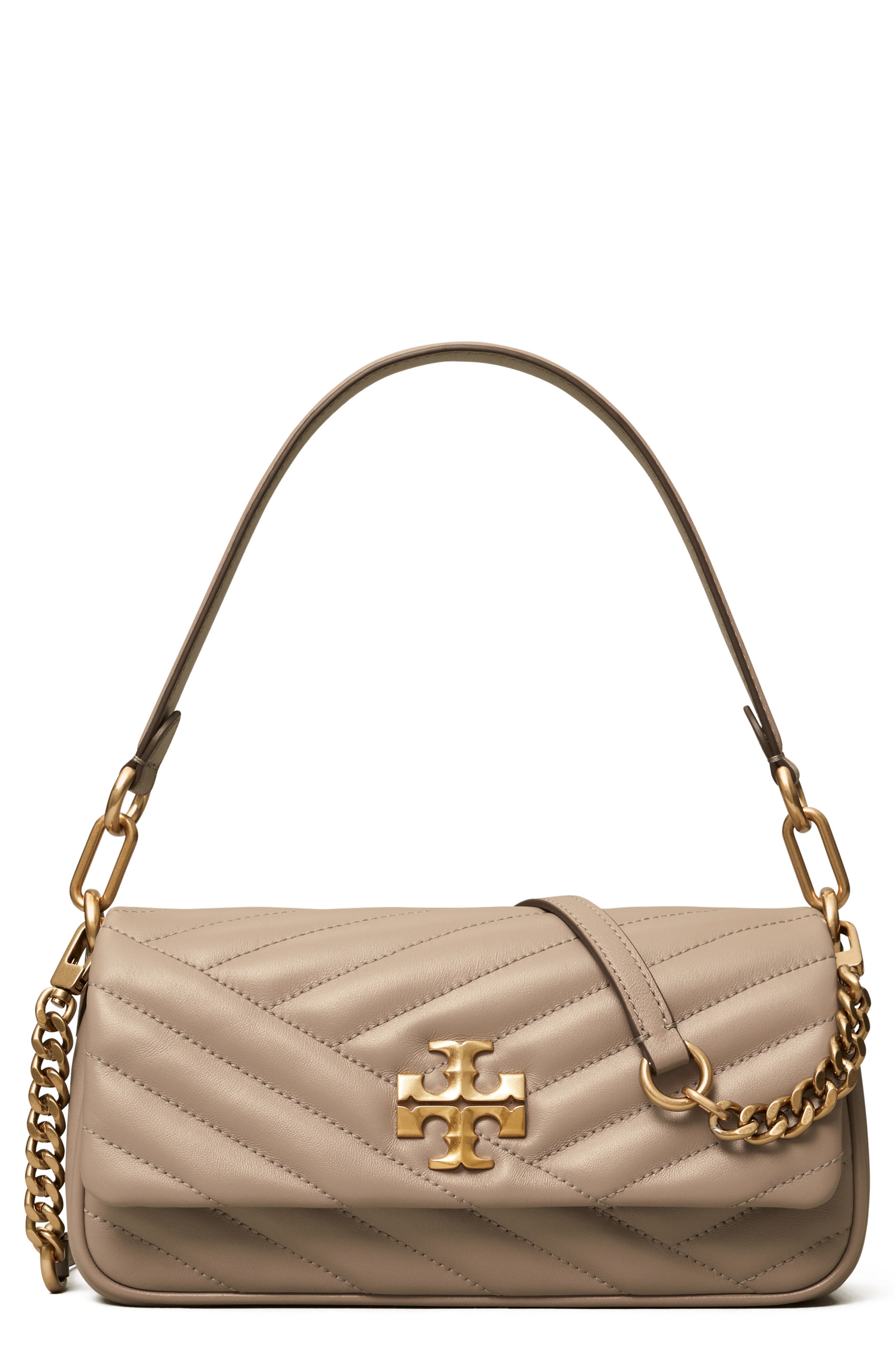Kira Chevron Small Leather Shoulder Bag, Main, color, GRAY HERON